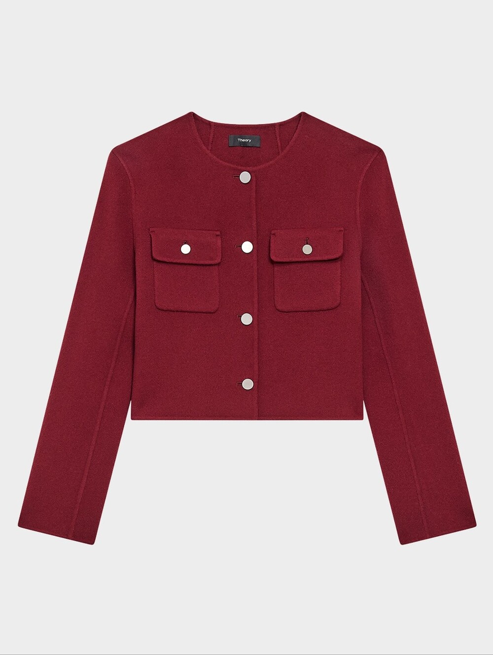 Theory Burgundy Red Wool Cashmere Shrunken Fit Cropped Cardigan Jacket